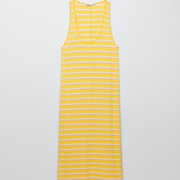 New Zara Striped Yellow Sleeveless Racerback Tank Maxi Dress NWT - Picture 3 of 13